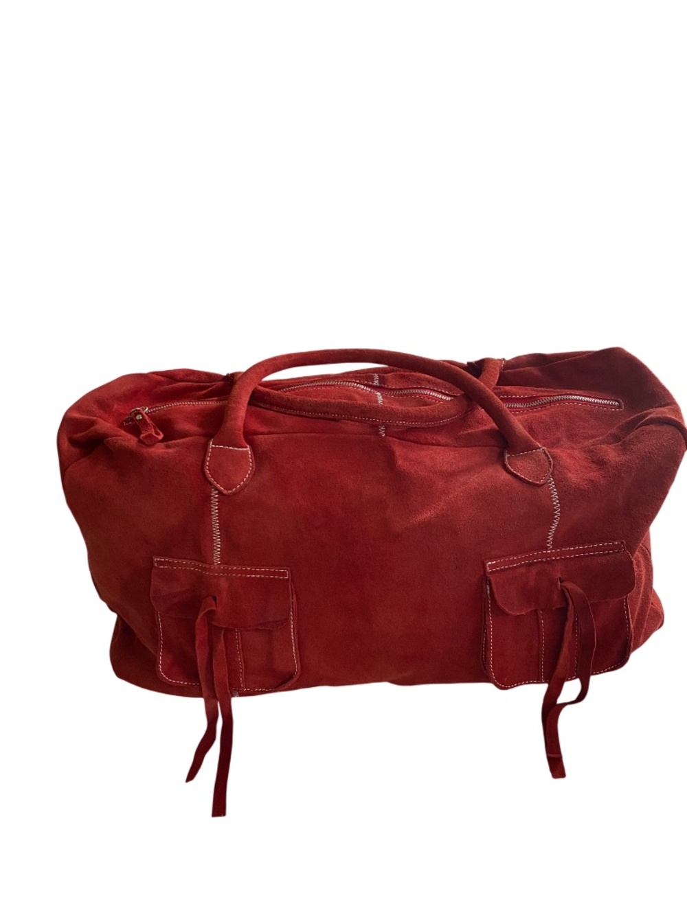 New Red Suede Weekender Bag - unisex